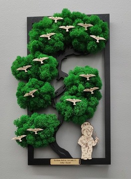 Дерево бонсай с мхом День бабушки и дедушки, гравюра с птицами, 37x24