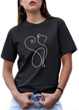 Koszulka Damska T-Shirt z Nadrukiem Kot M