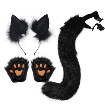 ZESTAW KOCIE USZY I OGON COSPLAY HALLOWEEN 3SZT