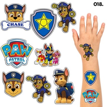 TATUAŻE ZMYWALNE DLA DZIECI TYMCZASOWE PSI PATROL CHASE - 8 EL. / 150 WZORÓ