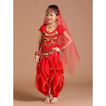 Детский костюм для танца живота, шаровары с бахромой, красный S Red