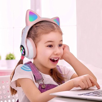 БЕСПРОВОДНЫЕ НАУШНИКИ С МИКРОФОНОМ ЦВЕТНЫЕ СВЕТОДИОДНЫЕ КОШАЧЬИ УШИ ДЛЯ ДЕТЕЙ