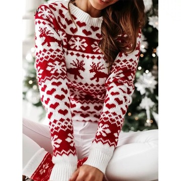 Sweter świąteczny ciepły renifery śnieżynki 44 XXL
