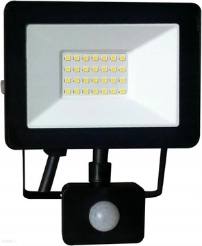 Halogen Lampa Naświetlacz LED 20W 6500K 1600lm Czujnik Ruchu Czarny