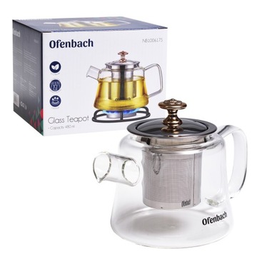 SZKLANY DZBANEK do herbaty ziół ZAPARZACZ z sitkiem OFENBACH 480 ml