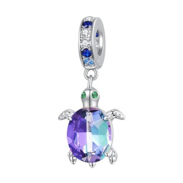 G621 Żółw kryształ srebrny charms zawieszka beads