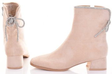 MODNE DAMSKIE BOTKI NA OBCASIE ZAMSZOWE OCIEPLANE NA JESIEŃ ZIMĘ BEŻOWE