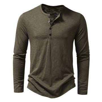 Stylowa Męska Koszulka z Długim Rękawem z Kołnierzykiem Henley