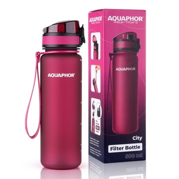 Butelka filtrująca bidon z filtrem AQUAPHOR 0.5 l bordowa