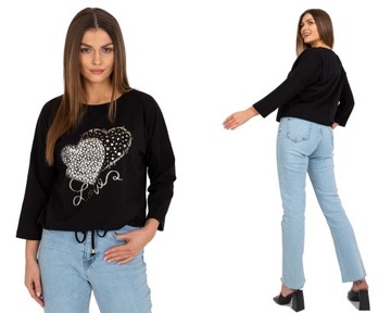 Wygodna BLUZKA DAMSKA BAWEŁNIANA z dżetami - L/XL