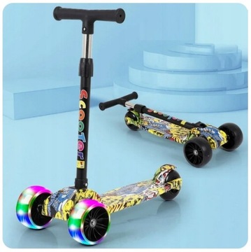 САМОКАТ ТРЁХКОЛЕСНЫЙ СВЕТОДИОДНЫЙ ДЛЯ ДЕТЕЙ, СКЛАДНОЙ, БАЛАНС, ТОРМОЗ, СВЕТ