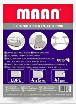 Folia Malarska Ochronna Budowlana MAX GRUBA 4mx5m Plandeka 20m2 Mocna 0815