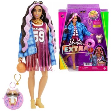 LALKA BARBIE BRUNETKA EXTRA SPORTOWA SUKIENKA + PIESEK CORGI I AKCESORIA