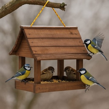 Кормушка для птиц + зерновой корм, большой деревянный ящик, твердый размер XXL