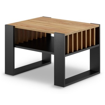 Mały Stolik kawowy lamele | Nowoczesna Ława z półką | Czarny Dąb | 65CM |