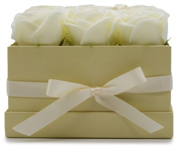 Flower Box z Mydła - 9 Kremowych Róż w Pudełku