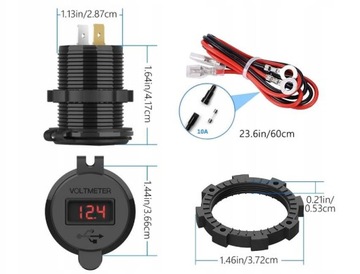 Водонепроницаемая розетка БЫСТРОЕ ЗАРЯДНОЕ УСТРОЙСТВО ДЛЯ МОТОЦИКЛА 2xUSB QC3.0 ВОЛЬТМЕТР B6L
