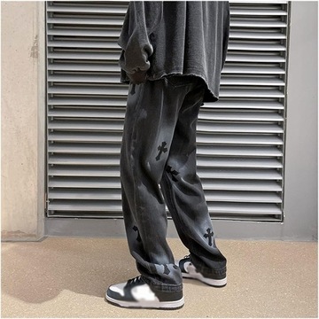 Moda męska Streetwear Casual workowate dżinsy Hip Hop proste spodnie Cargo