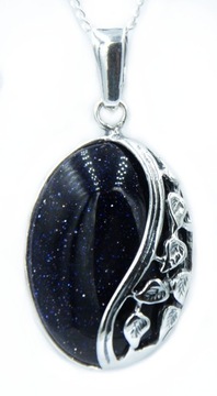 ЭЛЕГАНТНЫЙ КУЛОН С КАИРСКОЙ НОЧЬЮ И ЛИСТЬЯМИ, СЕРЕБРО 925 ПРОБЫ