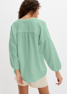 MUŚLINOWA ZIELONA ZAPINANA 50 1C3B35 BONPRIX BLUZKA TUNIKOWA