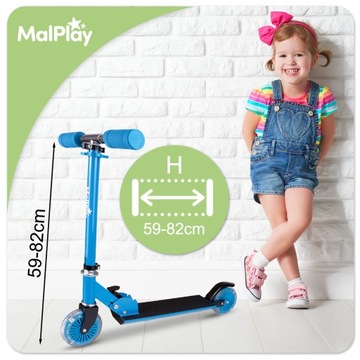 СКУТЕР 2 КОЛЕСА СВЕТОДИОДНОЕ ОСВЕЩЕНИЕ СИНИЙ РЕГУЛИРОВКА ВЫСОТЫ ТОРМОЗ СКЛАДНОЙ