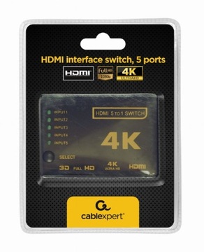 GEMBIRD SWITCH przełącznik HDMI 5 portów z pilotem 5 wejść 1 wyjście