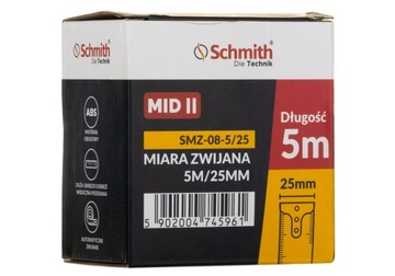 SCHMITH MIARA TAŚMA METRÓWKA MIARKA ZWIJANA 5m x 25mm MAGNES KARABIŃCZYK