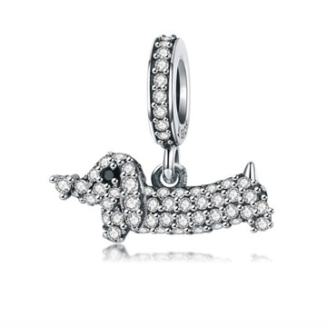 Charms zawieszka ORNAMO Jamniczek cały w białych Cyrkoniach Srebro pr.925
