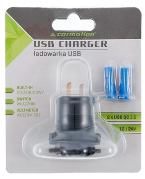 ВСТРОЕННОЕ ЗАРЯДНОЕ УСТРОЙСТВО 12 В / 24 В FAST 2X USB QC 3.0 ПЕРЕКЛЮЧАТЕЛЬ ВОЛЬТМЕТРА