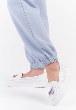 МОКАСИНЫ ЖЕНСКИЕ SERGIO LEONE SP015 БЕЛЫЕ ТУФЛИ, НАТУРАЛЬНАЯ КОЖА R 39