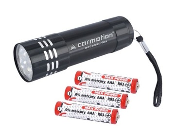 АЛЮМИНИЕВЫЙ ФОНАРИК, 9 СВЕТОДИОДНЫХ БАТАРЕЕК В КОМПЛЕКТЕ