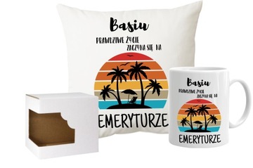 Zestaw poduszka + kubek dla EMERYTKI EMERYTA imię