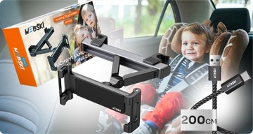 АВТОМОБИЛЬНЫЙ ДЕРЖАТЕЛЬ ПЛАНШЕТА ПОДГОЛОВНИК+КАБЕЛЬ USB C