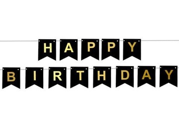 Baner urodzinowy Happy Birthday czarny