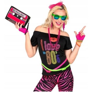 SUPER 1 Zestaw Disco Różowy Neonowy 29363W Lata 80-te PRL Retro naszyjnik o