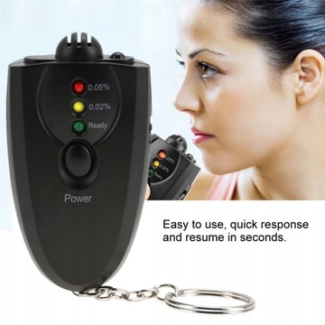 TESTER ZAWARTOŚCI ALKOHOLU W WYDYCHANYM POWIETRZU 3 KOLORY LED MINI PRZENOŚ