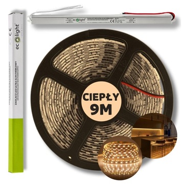 ZESTAW 9m Taśma pasek listwa LED SMD biały ciepły z zasilaczem 12V