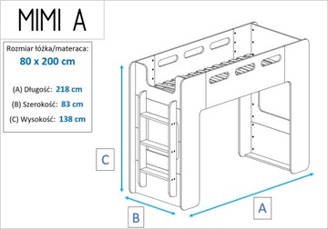 Детская двухъярусная кровать-мезонин МИМИ А 80х200 - БЕЛЫЙ - NATURAL ECO