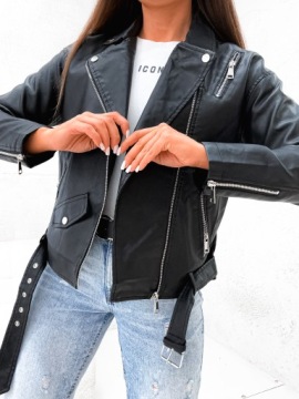 Куртка осенняя женская из экокожи RAMONESKA, черная, 8061, L