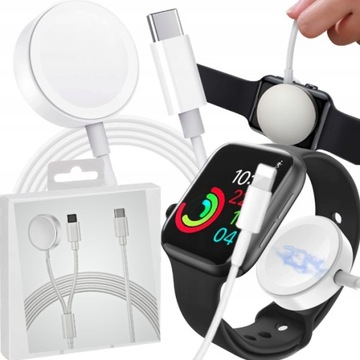 SZYBKI KABEL DO APPLE WATCH 1 2 3 4 5 6 7 8 ŁADOWARKA INDUKCYJNA USB-C 2W1