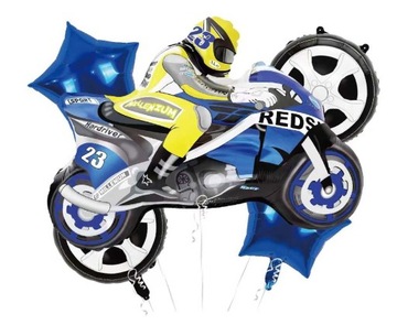 ZESTAW BALONÓW MOTOR NIEBIESKI pojazd auta 5 szt J