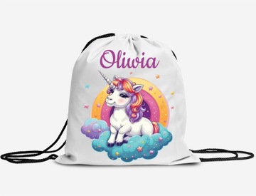 Kubek + Poduszka + Worek ZESTAW JEDNOROŻEC UNICORN tęcza + DOWOLNE IMIĘ
