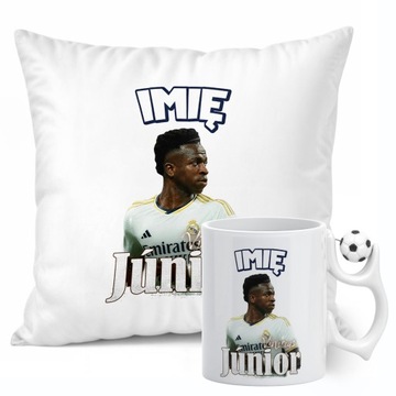Zestaw personalizowany Kubek Piłkarski + Poduszka Vinicius Jr. Real Madryt