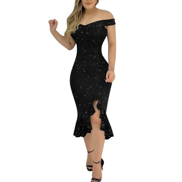 Women Off shoulder Sexy Sequin Full Sleeve Tight H