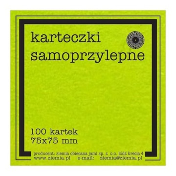 KARTECZKI SAMOPRZYLEPNE FLUO 75X75MM 100K ZIELEŃ