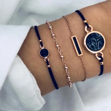 Модный новый богемный черный набор браслетов с ожерельем и веревкой для женщин