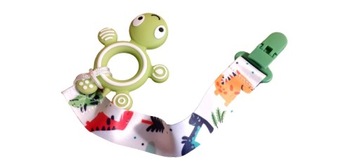 Zawieszki Do Trzymania Smoczka Gryzaka Kolorowe z Klipsem Dino 3 SZTUKI