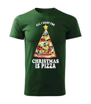 KOSZULKA T-SHIRT ZIELONA MĘSKA ŚWIĄTECZNA PREZENT NA ŚWIĘTA PIZZA L