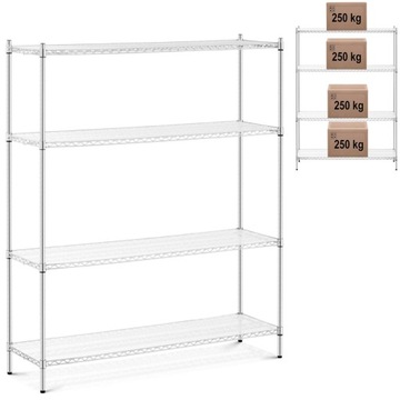 Складской стеллаж из хромированной проволоки, 4 полки + 4 м.