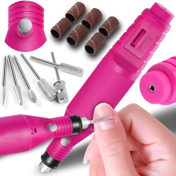 FREZARKA DO PAZNOKCI MANICURE PEDICURE HYBRYDY MAŁA RÓŻOWA ZESTAW FREZÓW